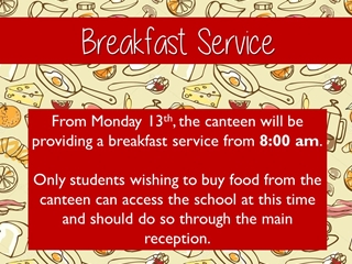 Breakfast Service for our school community.